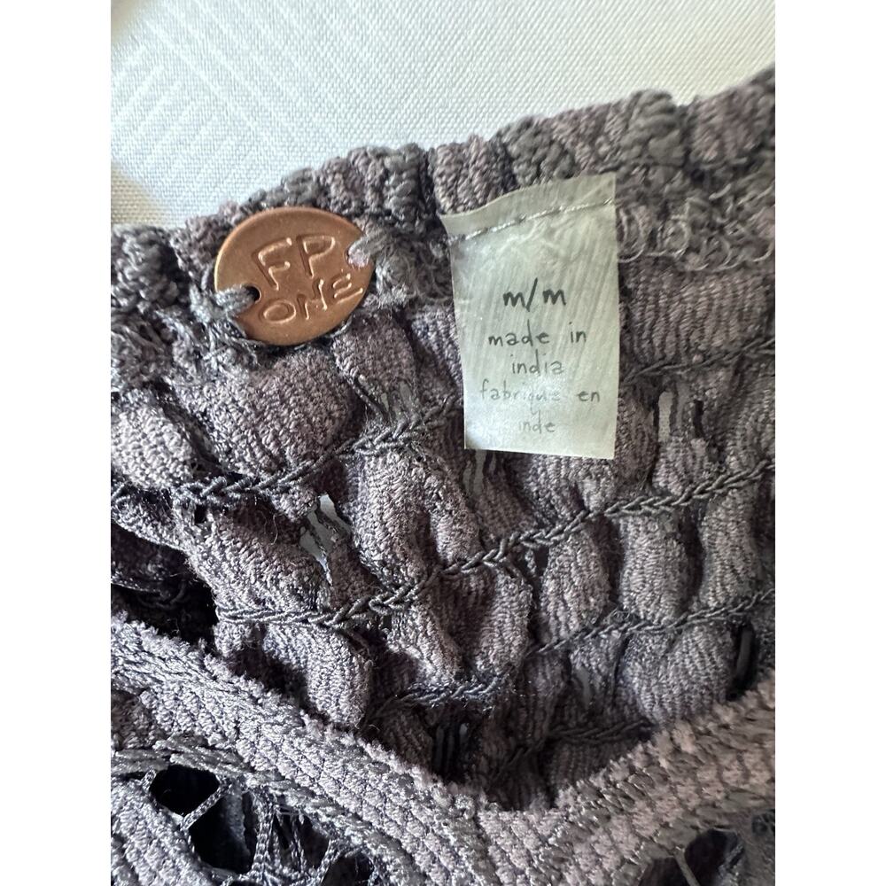 FP One Free People Lace Boho Tunic Mini Dress Gray Criss Cross Back M Medium - Picture 3 of 8